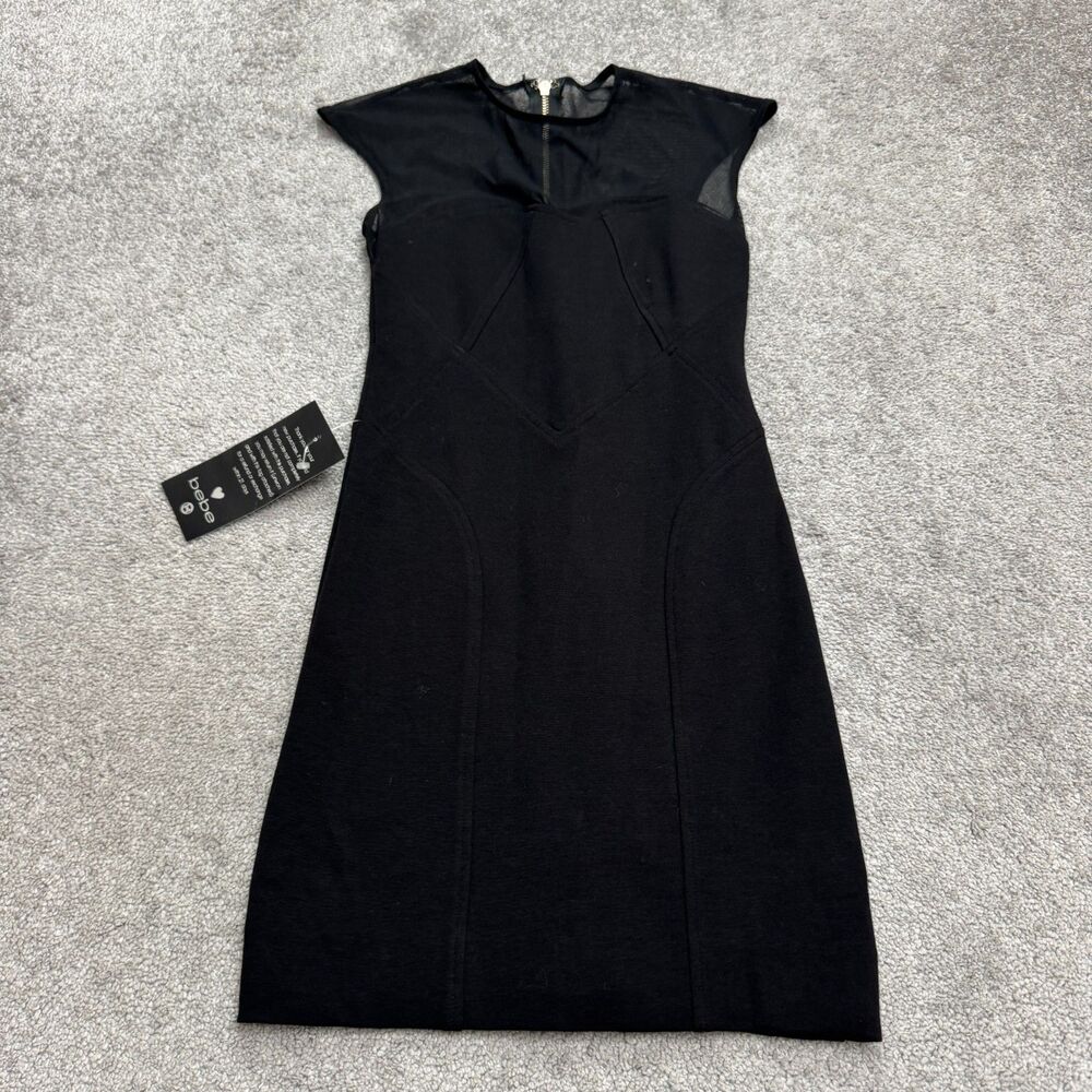 BeBe Mesh Top Sheath Dress Kardashians Womens XS Black Back Zip Mesh Bodycon NWT